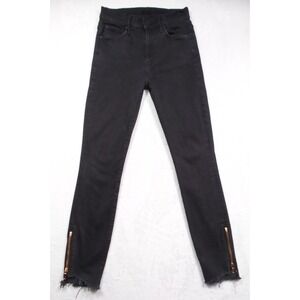Mother Jeans Womens Size 25 Black Denim The Stunner Double Zip Ankle Step Fray